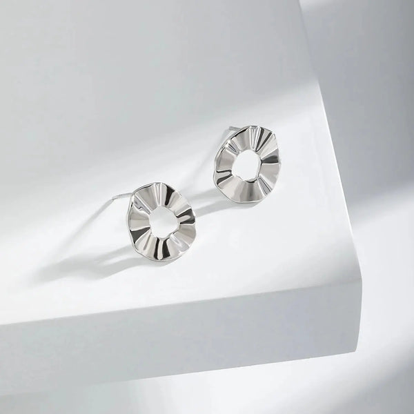 Lovcia Irregular Hollow Round Wave 925 Sterling Silver Stud Earrings-Earrings-Silver-Silver