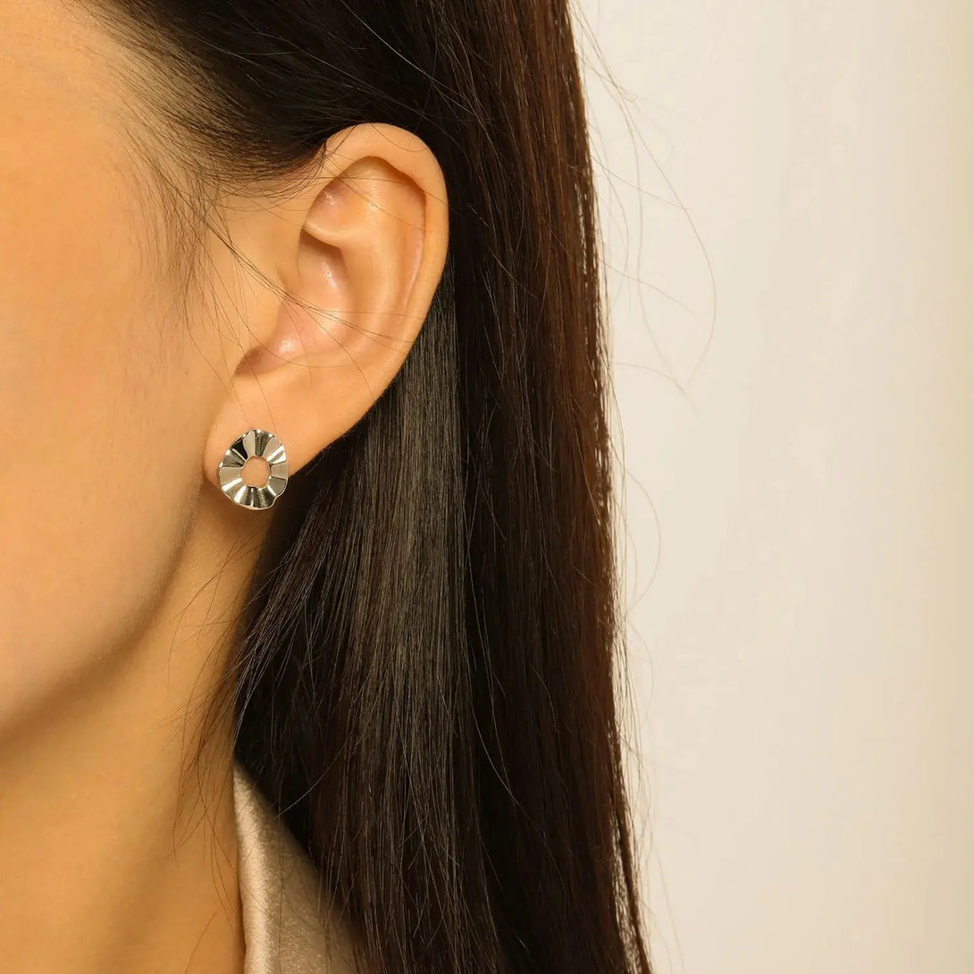 Lovcia Irregular Hollow Round Wave 925 Sterling Silver Stud Earrings-Earrings-Silver-Silver