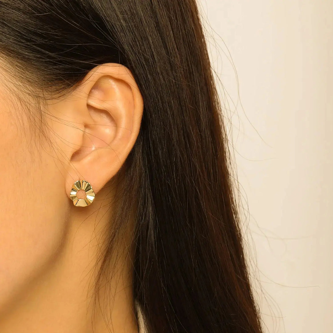 Lovcia Irregular Hollow Round Wave 925 Sterling Silver Stud Earrings-Earrings-Silver-Silver