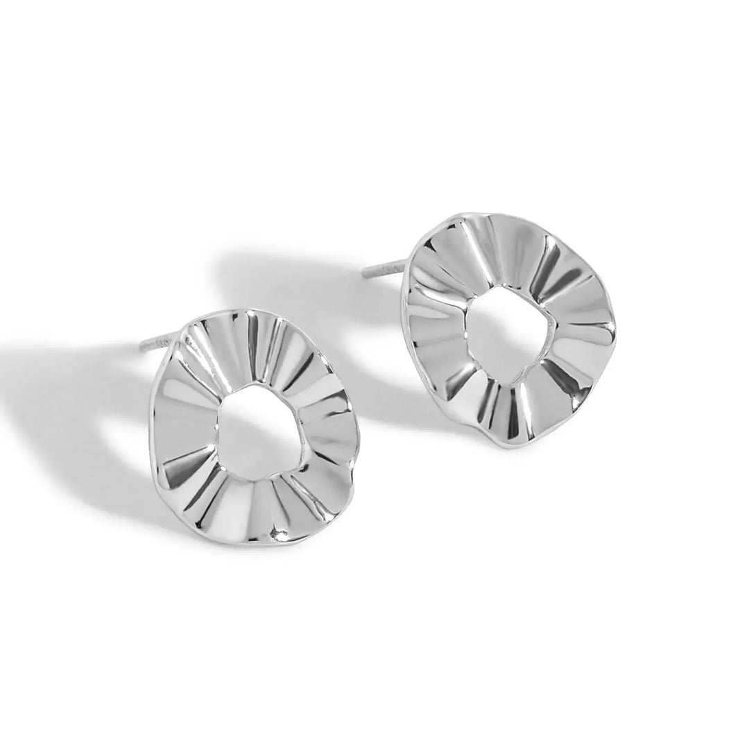 Lovcia Irregular Hollow Round Wave 925 Sterling Silver Stud Earrings-Earrings-Silver-Silver