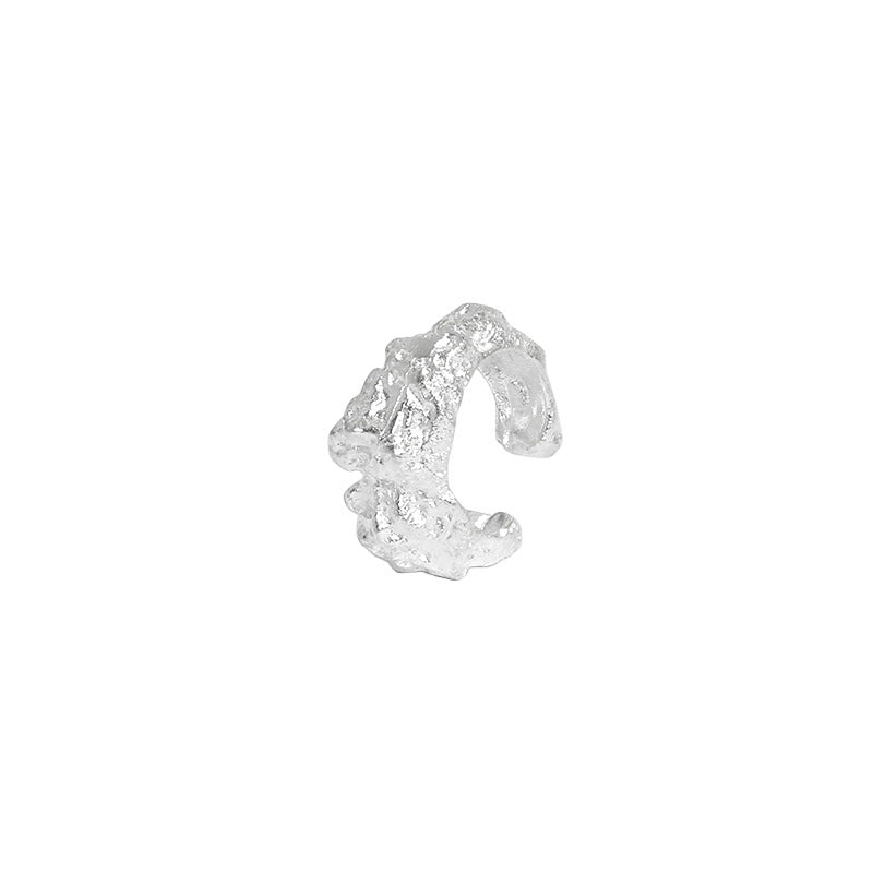 Lovcia Irregular Lava 925 Sterling Silver Nonpierced Earring-Earrings-Rhodium (Single)-Rhodium (Single)