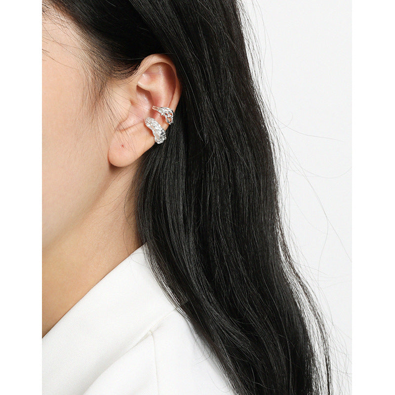 Lovcia Irregular Lava 925 Sterling Silver Nonpierced Earring-Earrings-Rhodium (Single)-Rhodium (Single)
