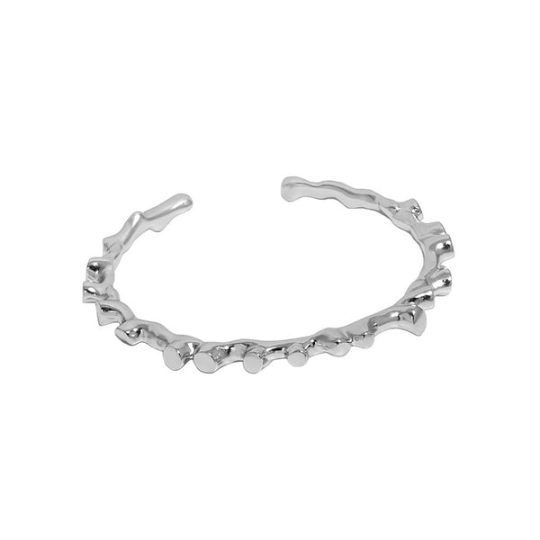 Lovcia Irregular Lava Stones 925 Sterling Silver Bangle-Bracelets-Rhodium-Rhodium
