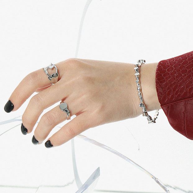 Lovcia Irregular Lava Stones 925 Sterling Silver Bangle-Bracelets-Rhodium-Rhodium