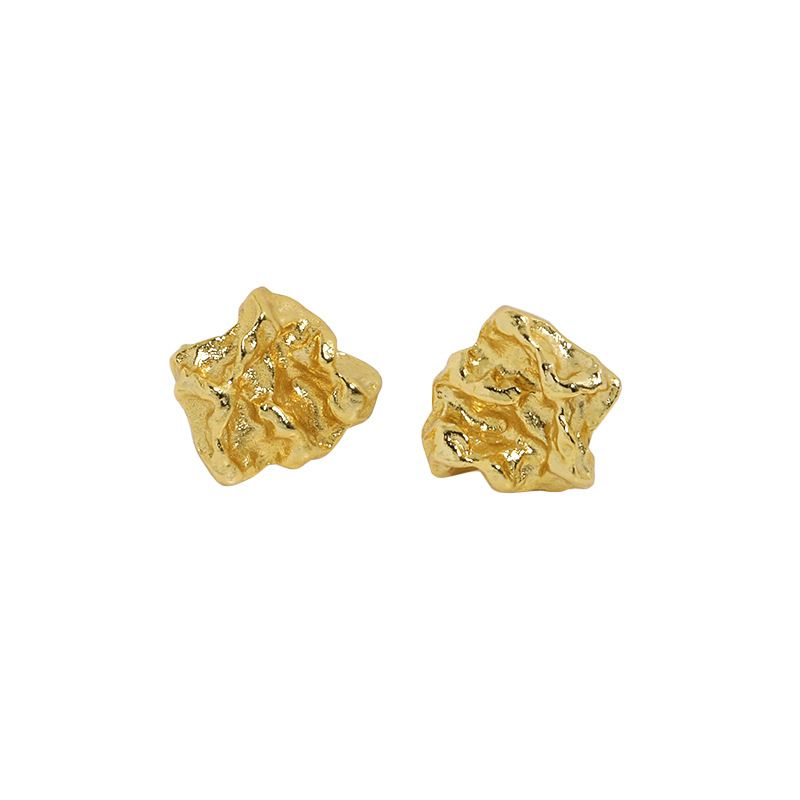 Lovcia Irregular Meteorite Stone 13mm Stud Earrings 925-Earrings-Yellow Gold-Yellow Gold
