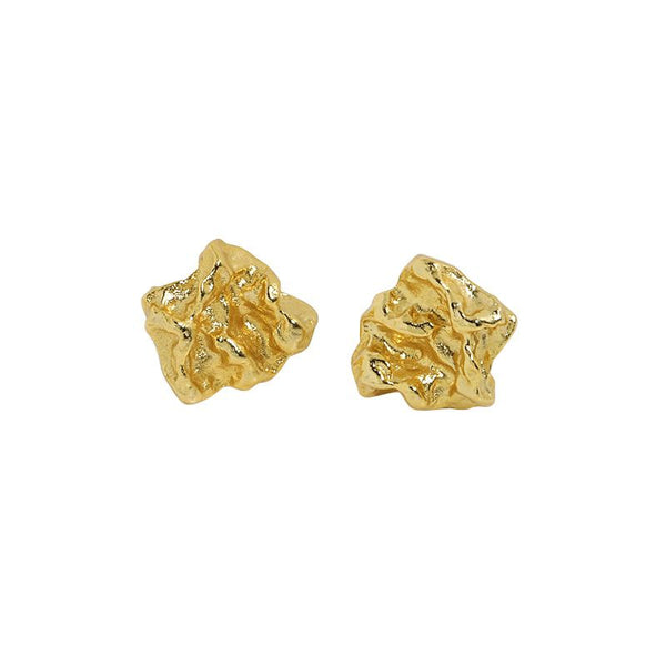 Lovcia Irregular Meteorite Stone 13mm Stud Earrings 925-Earrings-Yellow Gold-Yellow Gold