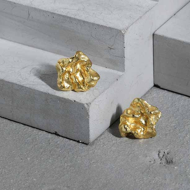 Lovcia Irregular Meteorite Stone 13mm Stud Earrings 925-Earrings-Yellow Gold-Yellow Gold