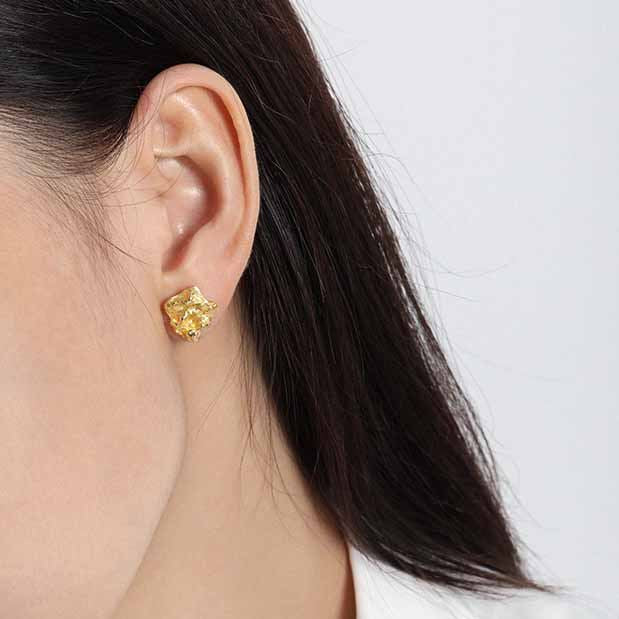 Lovcia Irregular Meteorite Stone 13mm Stud Earrings 925-Earrings-Yellow Gold-Yellow Gold