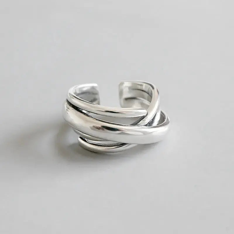 Lovcia Irregular Multilayer Cross 925 Sterling Silver Adjustable Ring-Rings-Vintage - Ring Size Hk14 Adjustable-Vintage - Ring Size Hk14 Adjustable