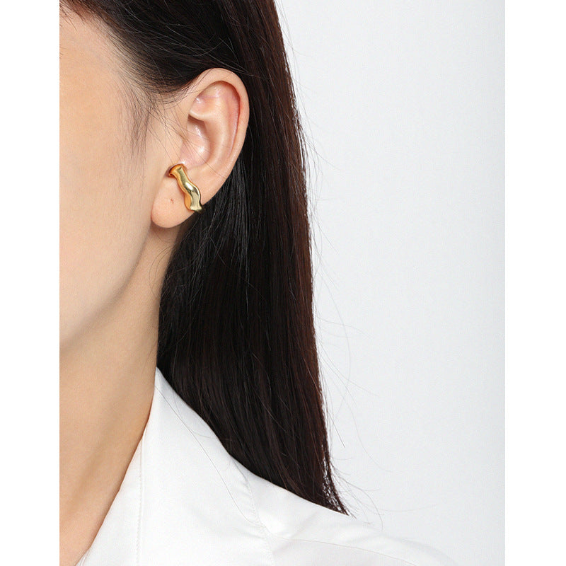 Lovcia Irregular Non Pierced Earring 18K Gold Plated 16mm-Earrings-Yellow Gold (Single)-Yellow Gold (Single)