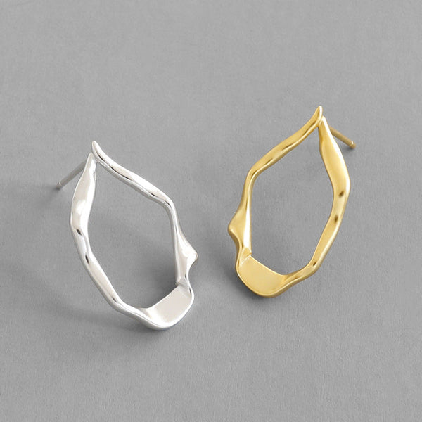 Lovcia Irregular Oval Circle Earrings 925 Silver 18K Plated-Earrings-Rhodium-Rhodium