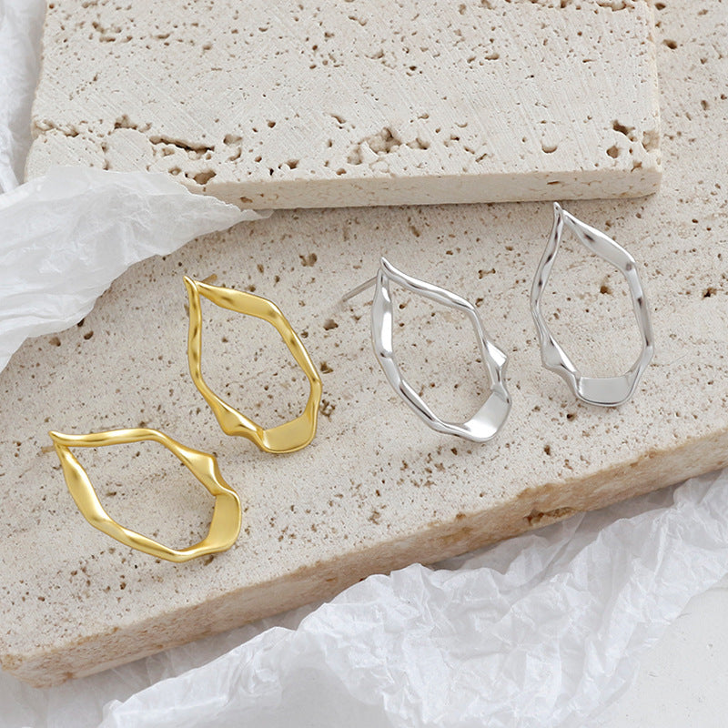 Lovcia Irregular Oval Circle Earrings 925 Silver 18K Plated-Earrings-Rhodium-Rhodium