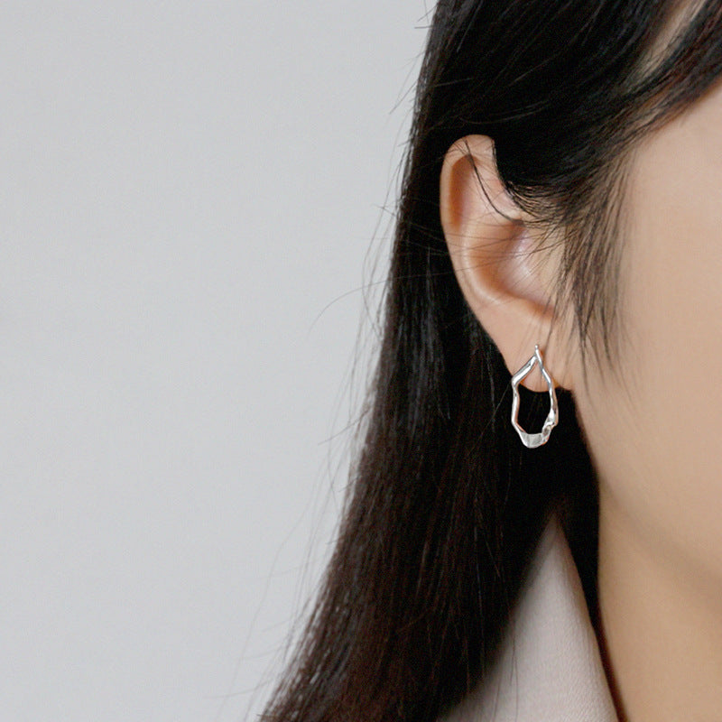 Lovcia Irregular Oval Circle Earrings 925 Silver 18K Plated-Earrings-Rhodium-Rhodium
