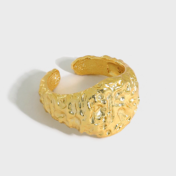 Lovcia Irregular Pattern Gold 925 Sterling Ring Adjustable-Rings-Yellow Gold-Yellow Gold