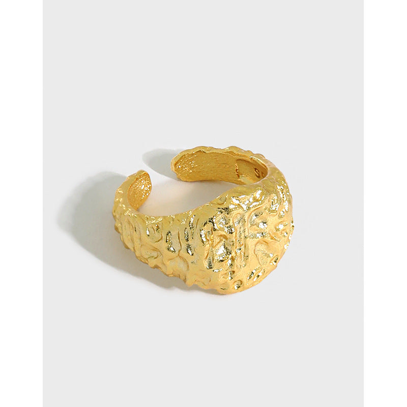 Lovcia Irregular Pattern Gold 925 Sterling Ring Adjustable-Rings-Yellow Gold-Yellow Gold