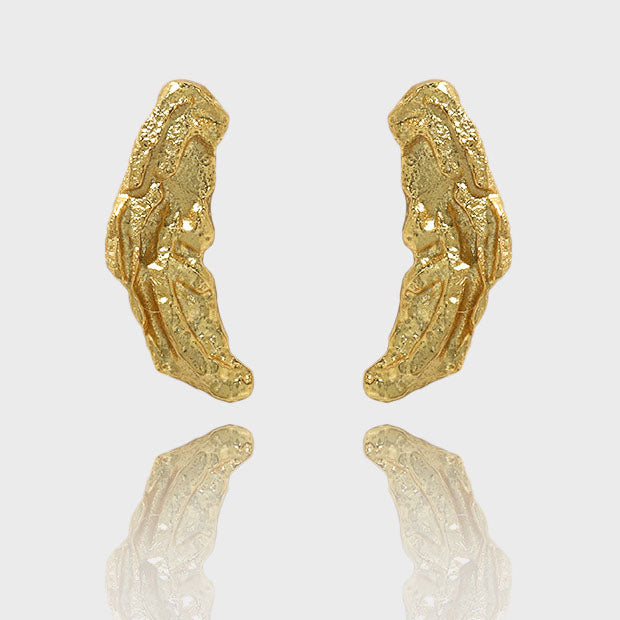 Lovcia Irregular Stone 925 Silver Earrings Gold Tone 19mm-Earrings-Yellow Gold-Yellow Gold