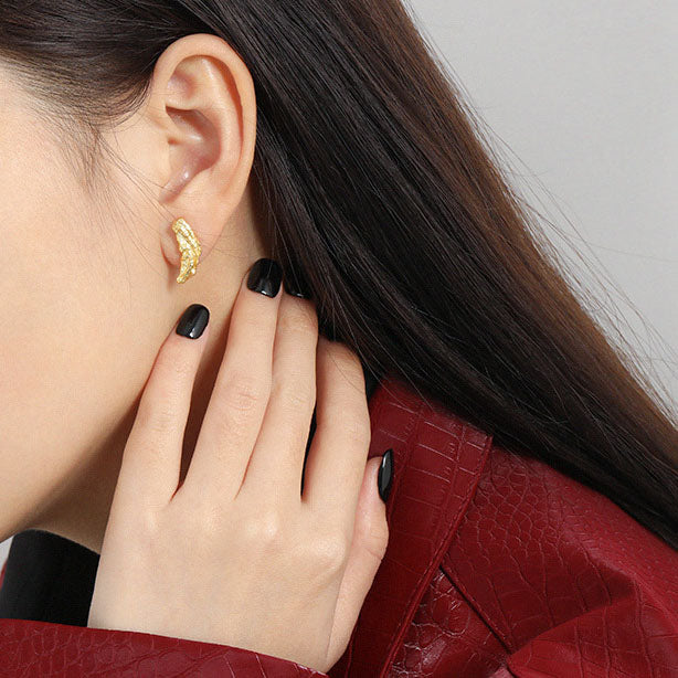 Lovcia Irregular Stone 925 Silver Earrings Gold Tone 19mm-Earrings-Yellow Gold-Yellow Gold