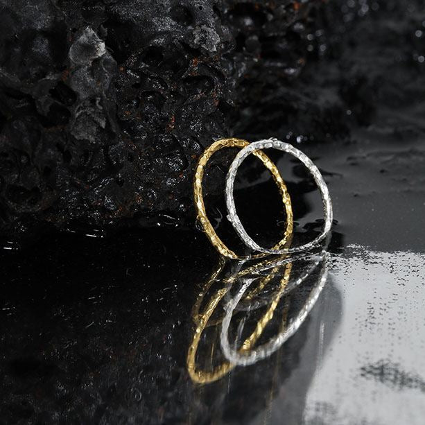 Lovcia Irregular Surface 925 Silver Gold Tone Adjustable Ring-Rings-Us 8-Yellow Gold-