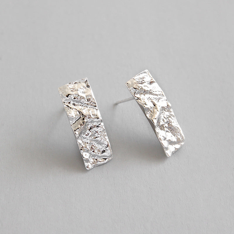Lovcia Irregular Tinfoil Rectangle Earrings 19.3mm Silver-Earrings-Rhodium-Rhodium