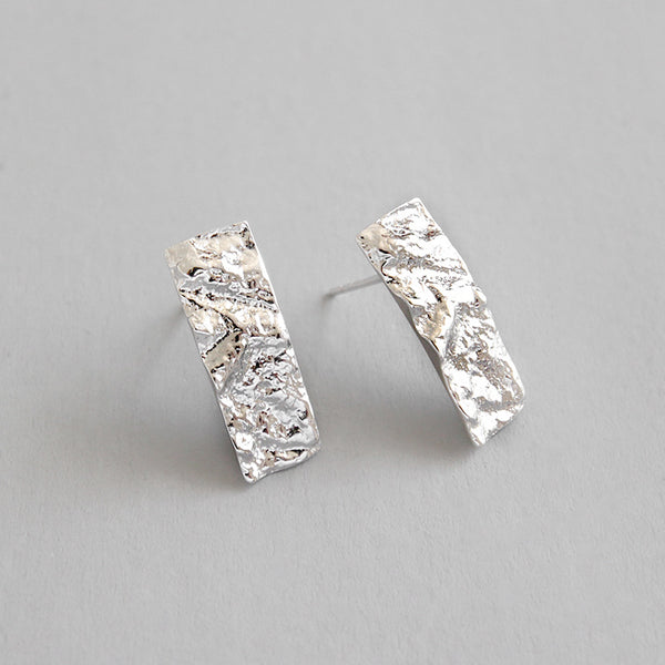 Lovcia Irregular Tinfoil Rectangle Earrings 19.3mm Silver-Earrings-Rhodium-Rhodium