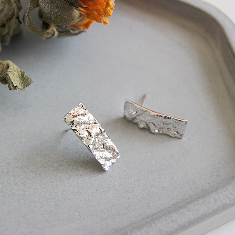 Lovcia Irregular Tinfoil Rectangle Earrings 19.3mm Silver-Earrings-Rhodium-Rhodium