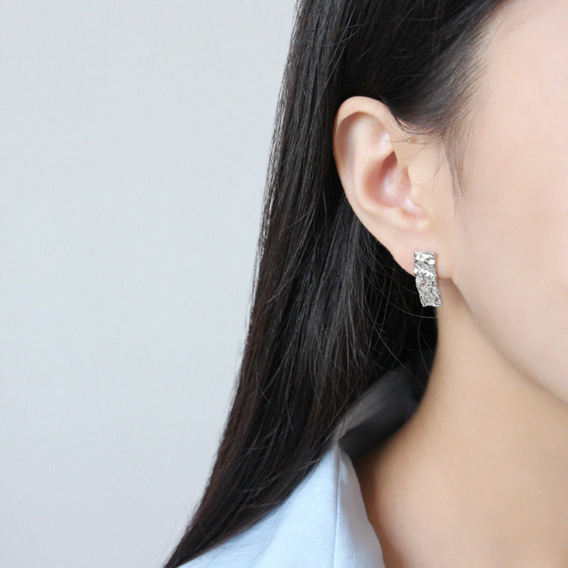 Lovcia Irregular Tinfoil Rectangle Earrings 19.3mm Silver-Earrings-Rhodium-Rhodium