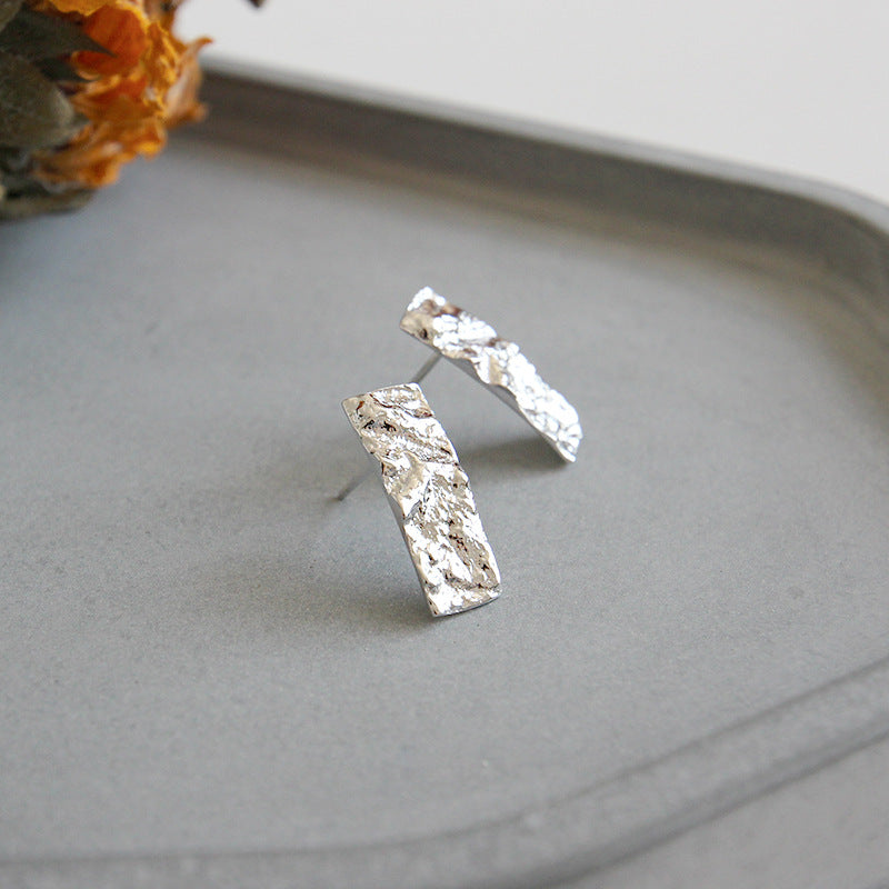 Lovcia Irregular Tinfoil Rectangle Earrings 19.3mm Silver-Earrings-Rhodium-Rhodium