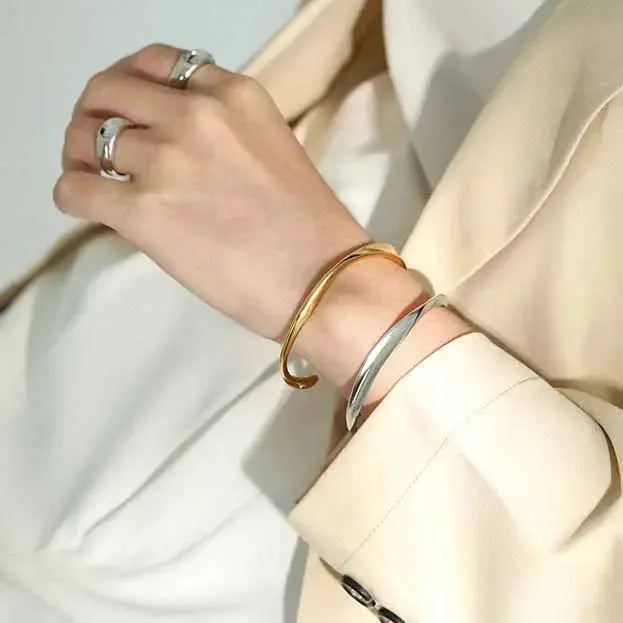 Lovcia Irregular Twisted 925 Sterling Silver Open Bangle-Bracelets-Silver-Silver