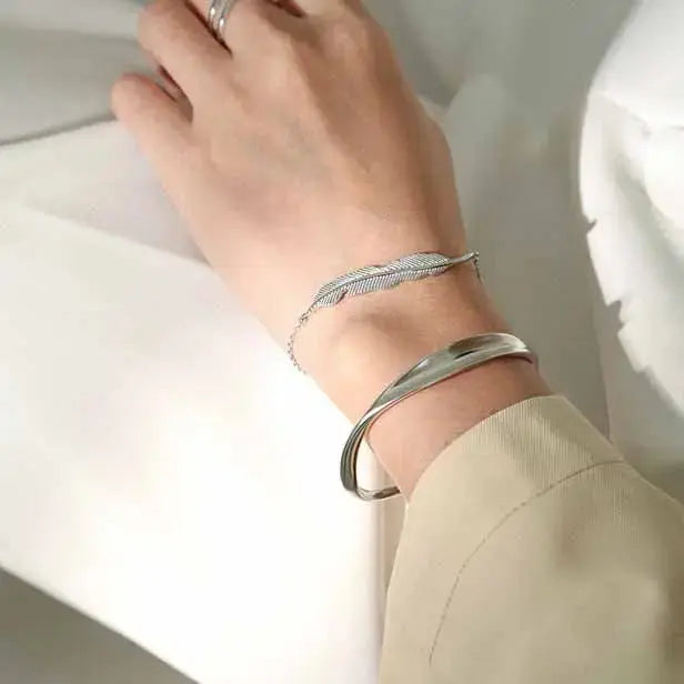 Lovcia Irregular Twisted 925 Sterling Silver Open Bangle-Bracelets-Silver-Silver