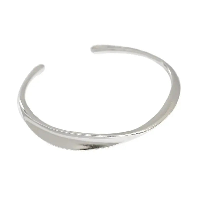 Lovcia Irregular Twisted 925 Sterling Silver Open Bangle-Bracelets-Silver-Silver