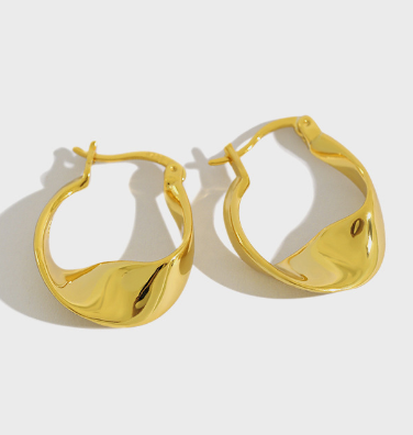 Lovcia Irregular Twisted Circle Hoop Earrings 5x13mm Gold-Earrings-Yellow Gold-