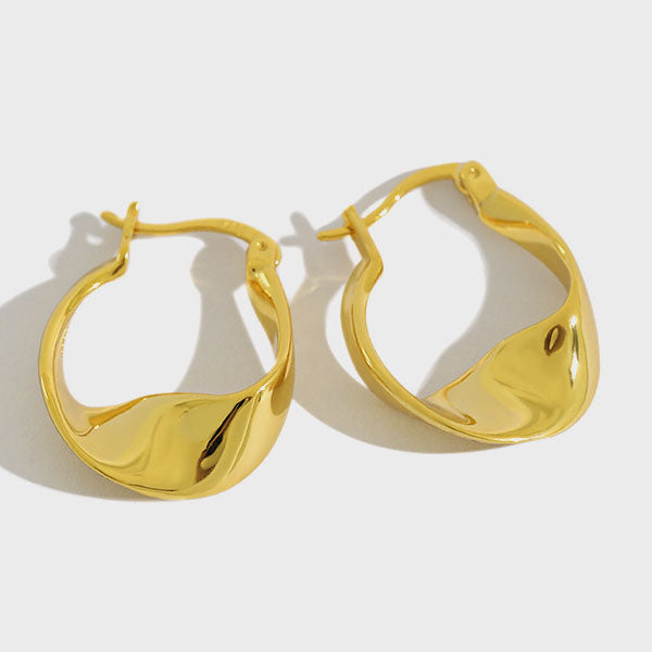 Lovcia Irregular Twisted Circle Hoop Earrings 5x13mm Gold-Earrings-Yellow Gold-