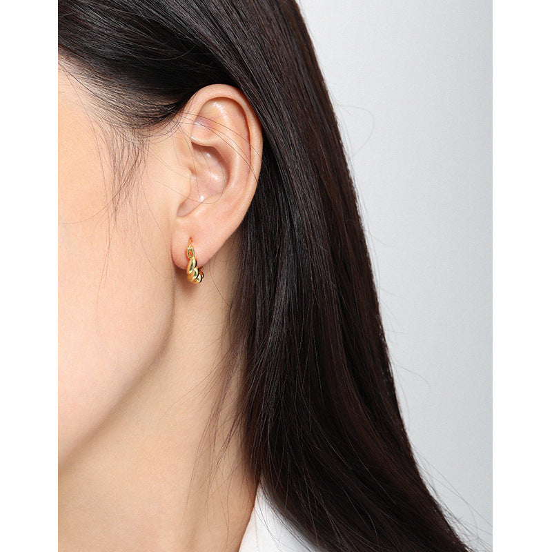 Lovcia Irregular Twisted Minimalist 925 Sterling Silver Hoop Earrings for Women with 18K Gold/Rhodium Plating-Earrings-Rhodium-Rhodium