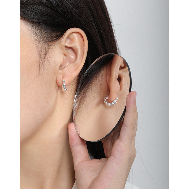 Lovcia Irregular Twisted Minimalist 925 Sterling Silver Hoop Earrings for Women with 18K Gold/Rhodium Plating-Earrings-Rhodium-Rhodium