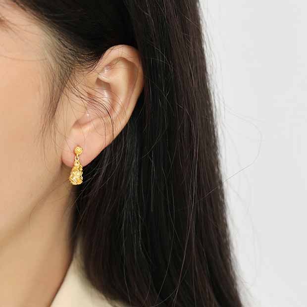 Lovcia Irregular Waterdrop 925 Silver Earrings Gold-Earrings-Yellow Gold-