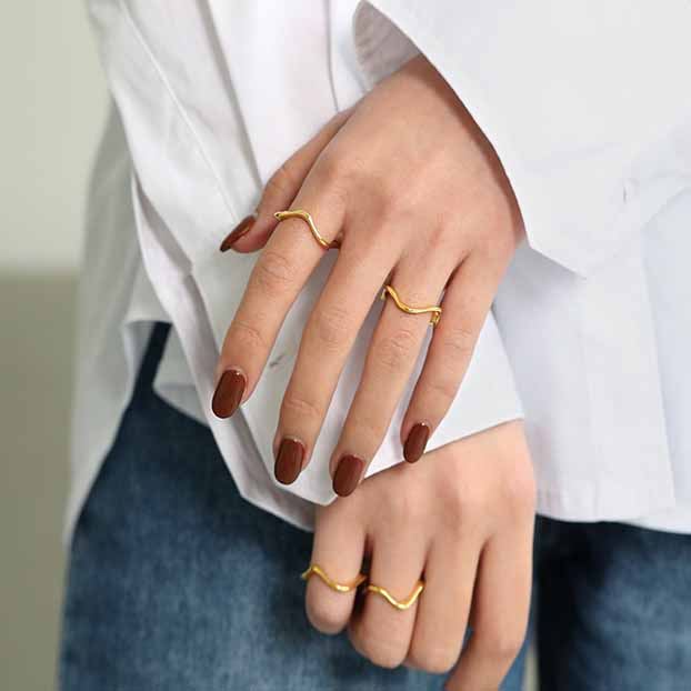 Lovcia Irregular Wave 925 Sterling Ring Gold Adjustable-Rings-Us 8-Yellow Gold-