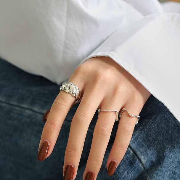 Lovcia Irregular Wave 925 Sterling Ring Gold Adjustable-Rings-Us 8-Yellow Gold-