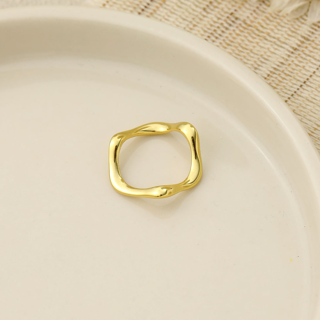 Lovcia Irregular Wave 925 Sterling Ring Gold Adjustable-Rings-Us 8-Yellow Gold-