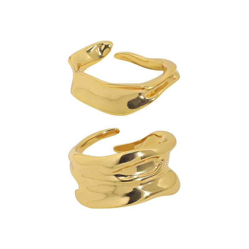 Lovcia Irregular Wave Adjustable Ring 925 Silver Gold-Rings-Sil097 & Yellow Gold-Sil097 & Yellow Gold