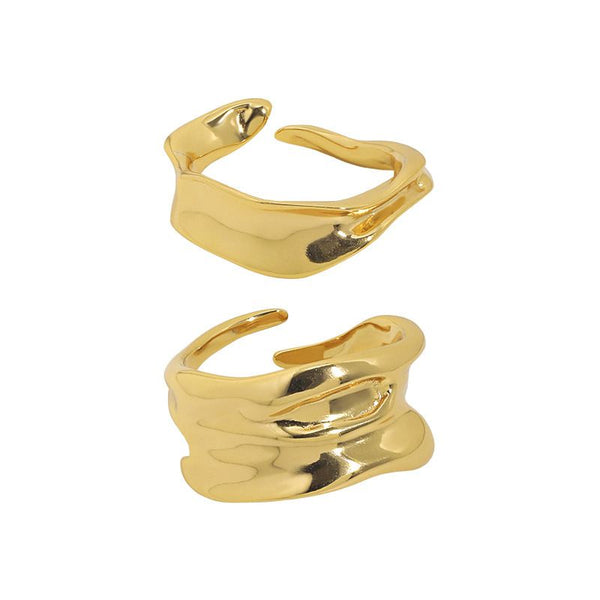 Lovcia Irregular Wave Adjustable Ring 925 Silver Gold-Rings-Sil097 & Yellow Gold-Sil097 & Yellow Gold