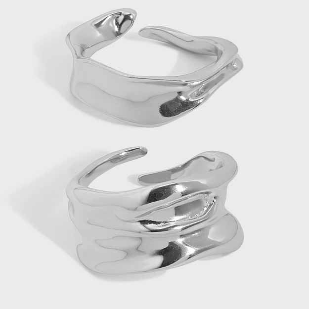Lovcia Irregular Wave Adjustable Ring 925 Silver Gold-Rings-Sil097 & Yellow Gold-Sil097 & Yellow Gold