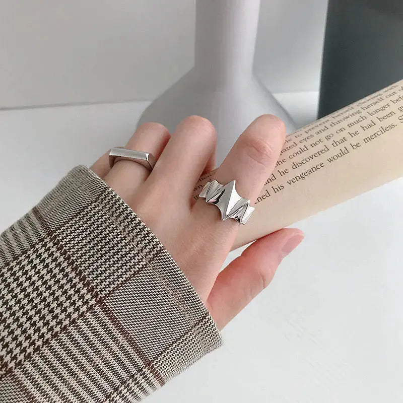 Lovcia Irregular Wave Electrocardiogram 925 Sterling Silver Adjustable Ring-Rings-