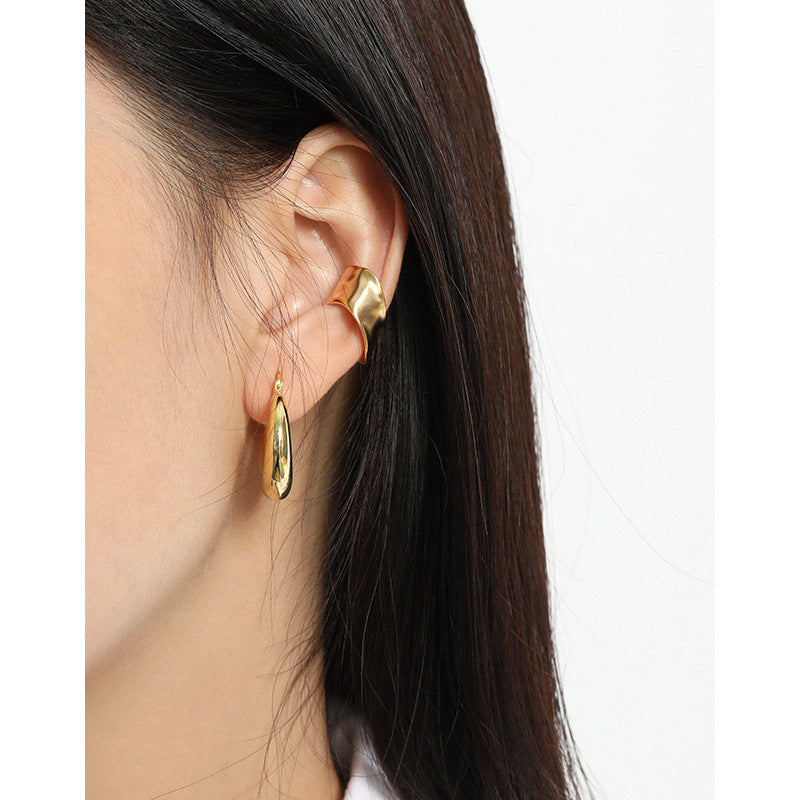 Lovcia Irregular Wide 925 Silver Earring 9mm Gold Single-Earrings-Yellow Gold (Single)-