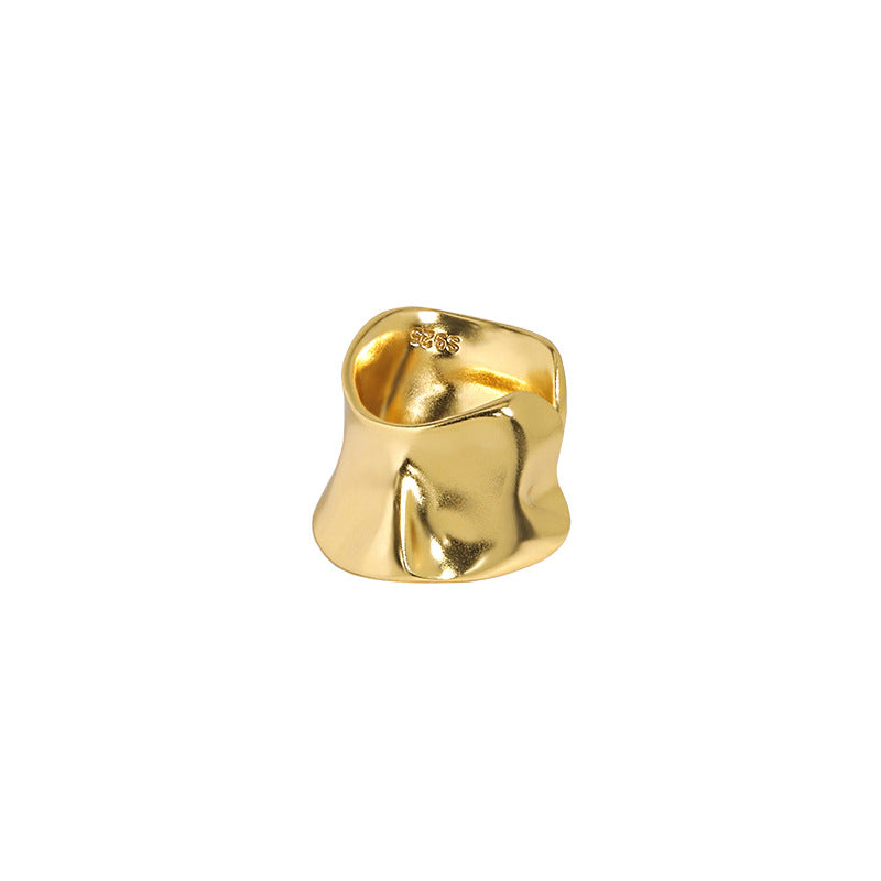 Lovcia Irregular Wide 925 Silver Earring 9mm Gold Single-Earrings-Yellow Gold (Single)-