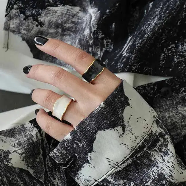 Lovcia Irregular Wide 925 Sterling Silver Adjustable Ring-Rings-Black-Black