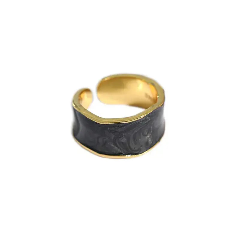 Lovcia Irregular Wide 925 Sterling Silver Adjustable Ring-Rings-Black-Black