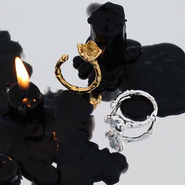 Lovcia Irrgular Stone 925 Silver Adjustable Ring Open Size-Rings-