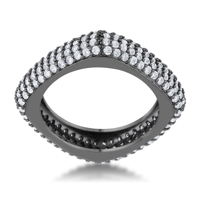 Lovcia Jana Contemporary Hematite Square Band Ring with 1.29ct CZ Pave Stones-Rings-5-5