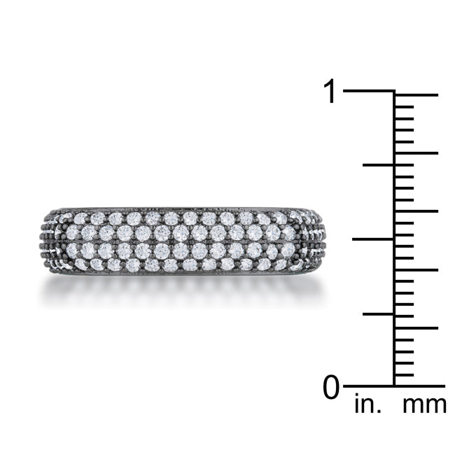 Lovcia Jana Contemporary Hematite Square Band Ring with 1.29ct CZ Pave Stones-Rings-5-5