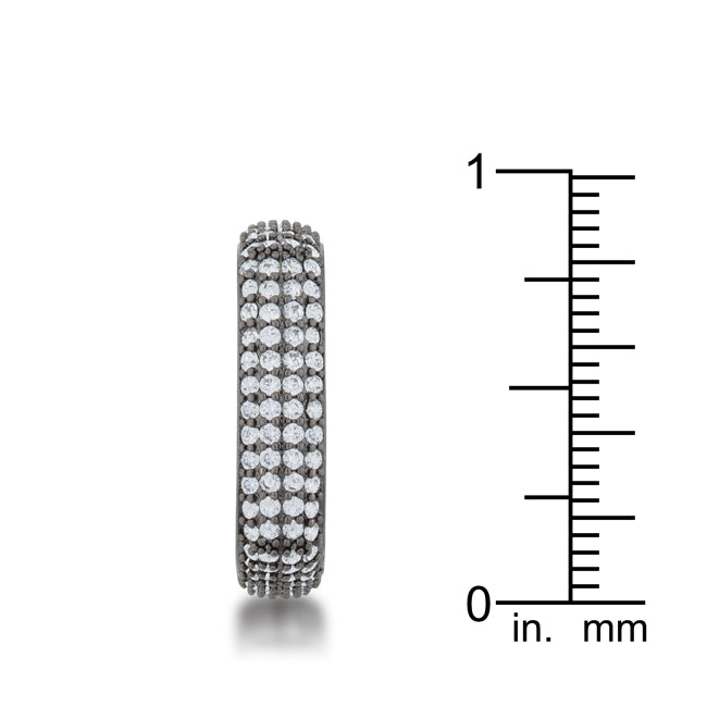 Lovcia Jana Contemporary Hematite Square Band Ring with 1.29ct CZ Pave Stones-Rings-5-5